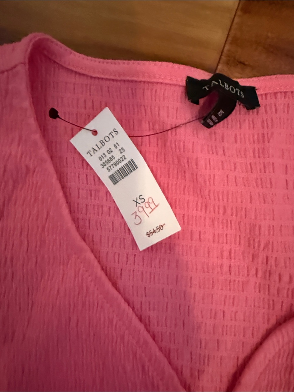 Talbots Coral Pink Button-Front Tie-Hem V-Neck Blouse - Picture 3 of 6